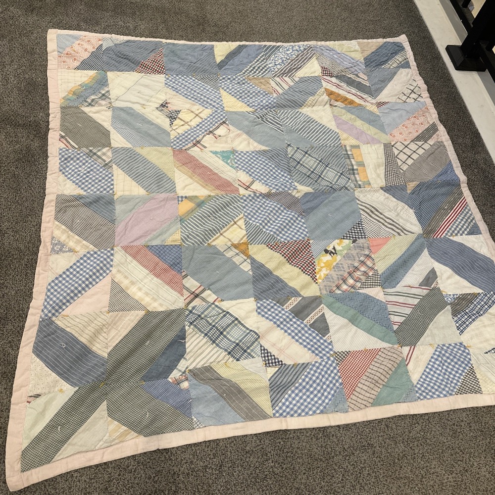 Vintage‎ Patchwork Quilt Multicolor Blues 55" Square Throw Blanket Solid Backing